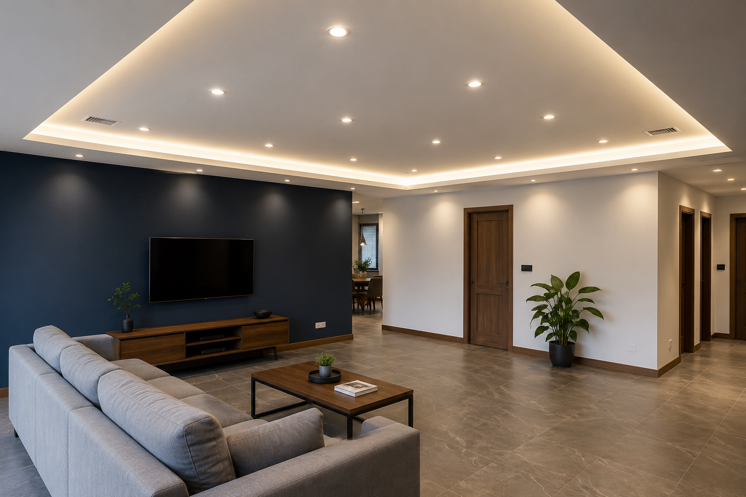 Custom architectural bulkhead feature in a modern home