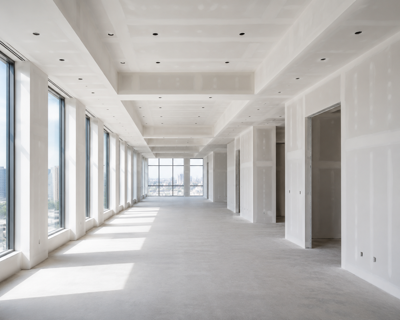 Technician applying Level 5 drywall finish