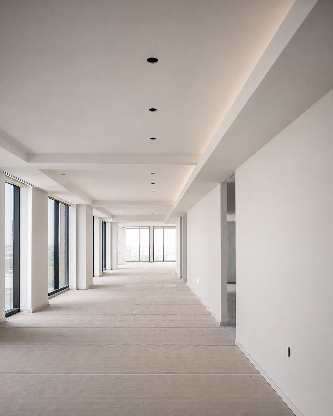 Commercial office suite featuring suspended T-bar ceiling and metal framing