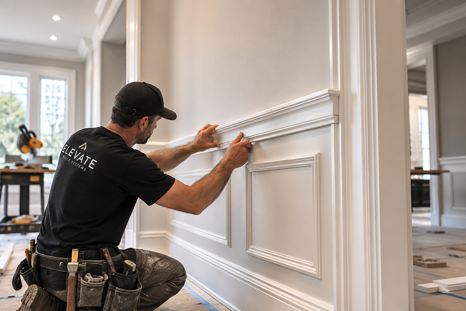 Completed interior renovation featuring custom trim and fresh paint