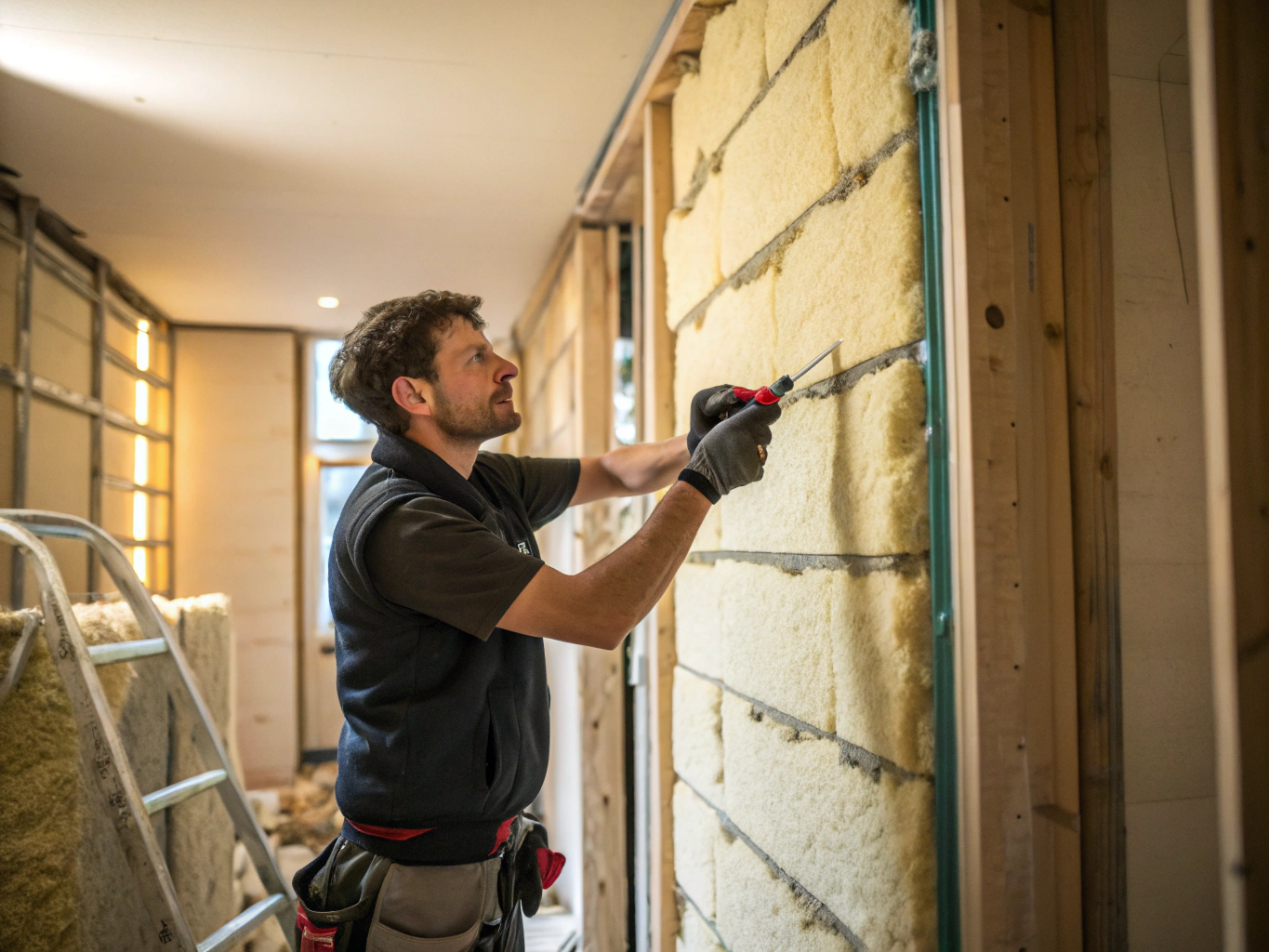 High-performance insulation installed in wall cavity