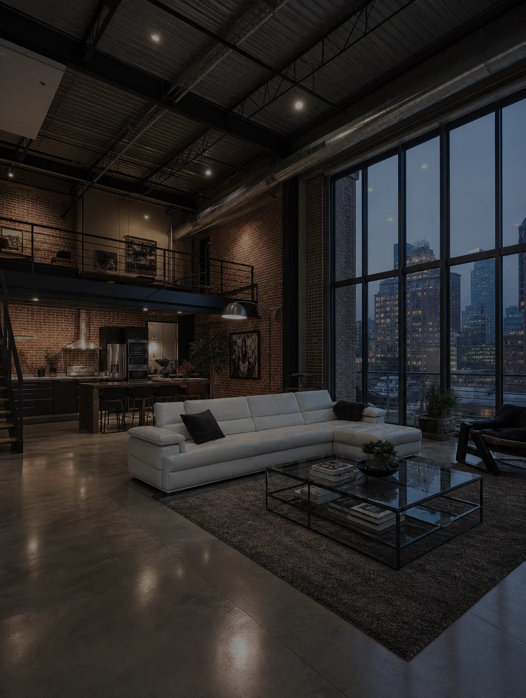 Modern loft interior with clean drywall finish and custom bulkhead lighting in Toronto
