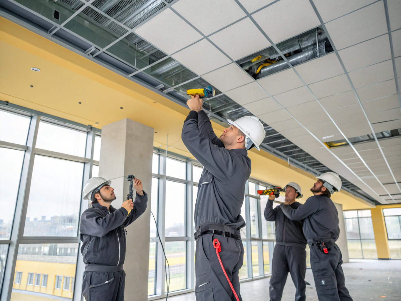 Installation of suspended T-bar ceiling grid