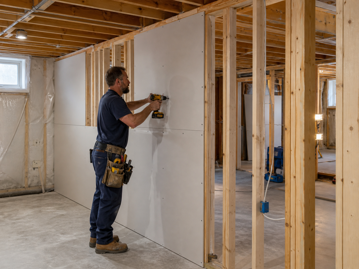 Drywall installation and framing in a residential home