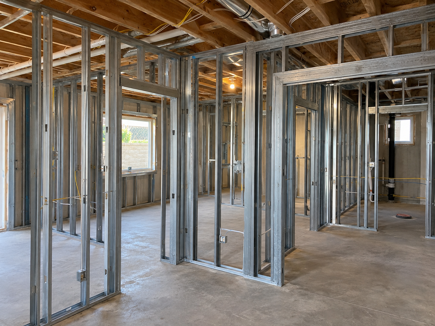 Commercial metal stud framing installation