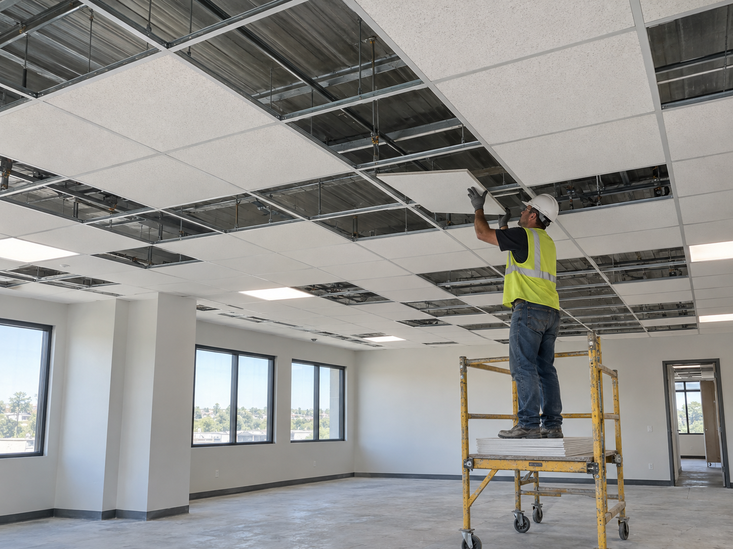 Suspended T-bar ceiling grid